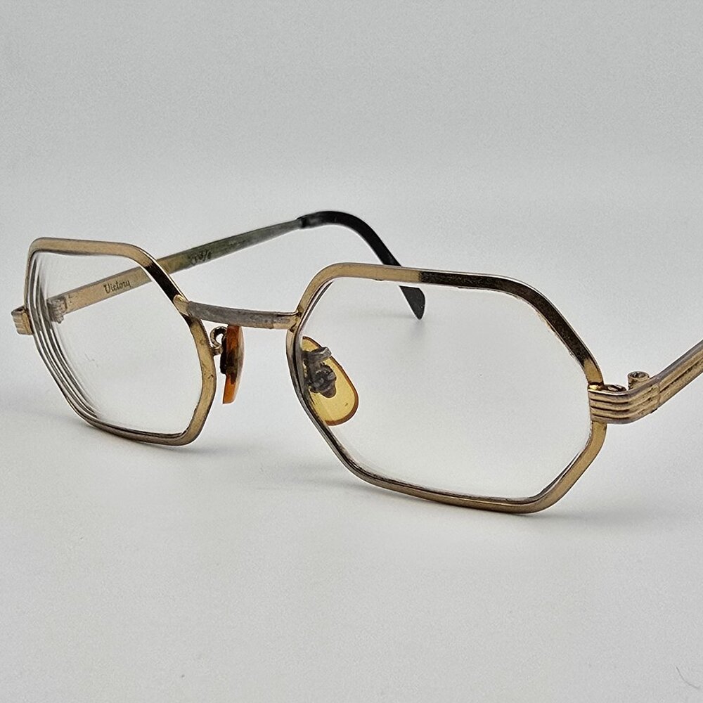Victory Optical Gold Hexagonal Vintage Eyeglasses Frame USA 50-20-124